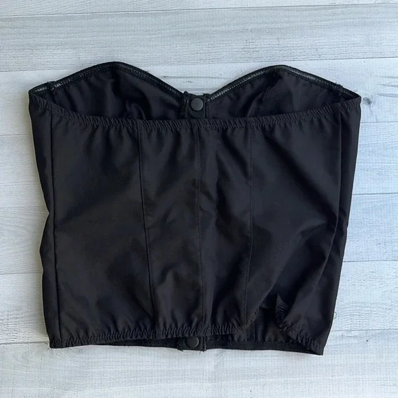 Shein Black Denim Look Button Down Strapless Top M - Picture 2 of 4